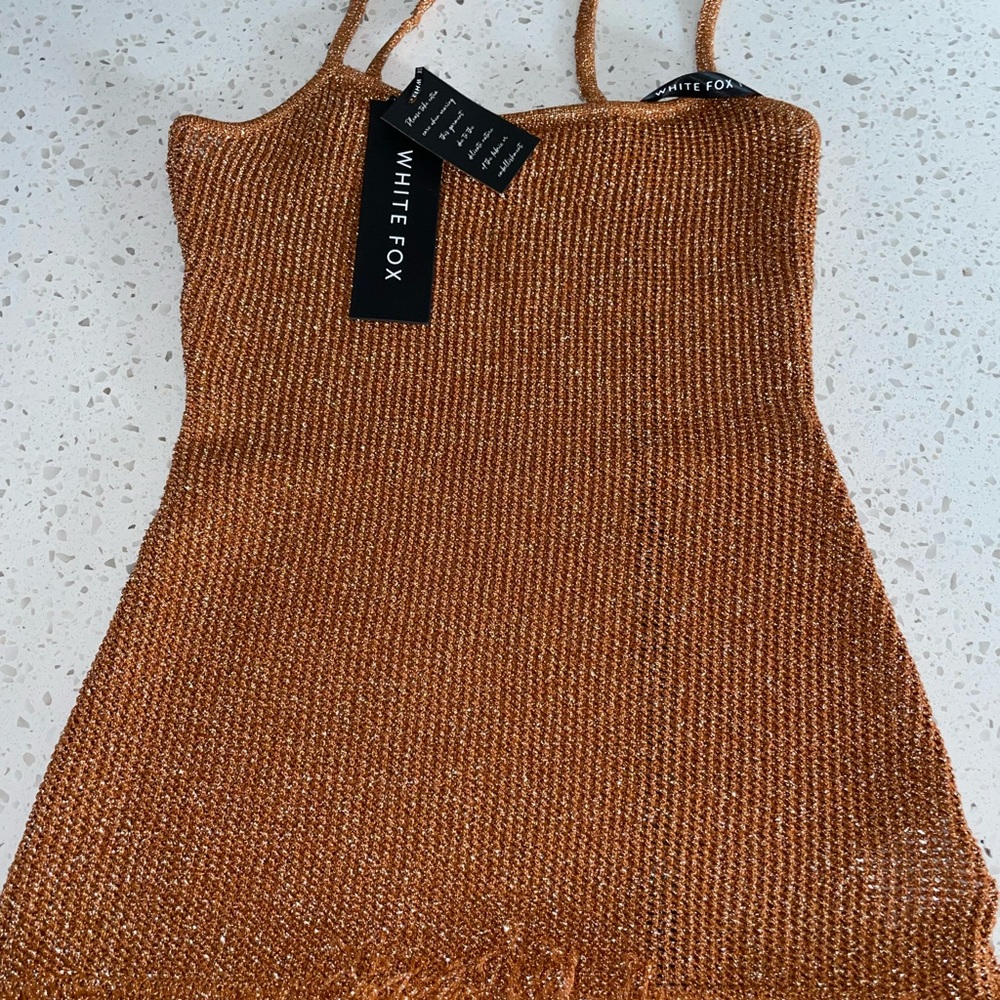 White Fox Boutique Metallic Copper Mini Dress
